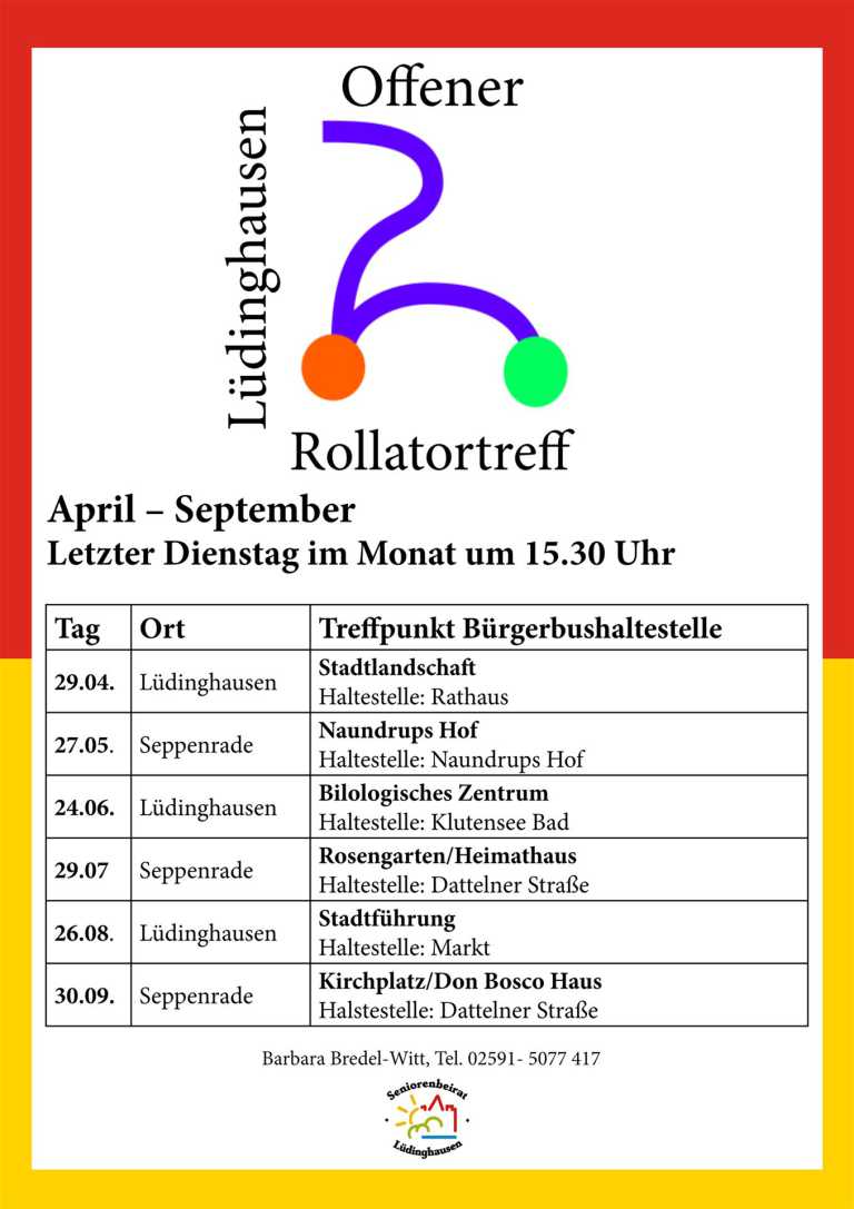 Termine Rollatortreff April bis Oktober 2025